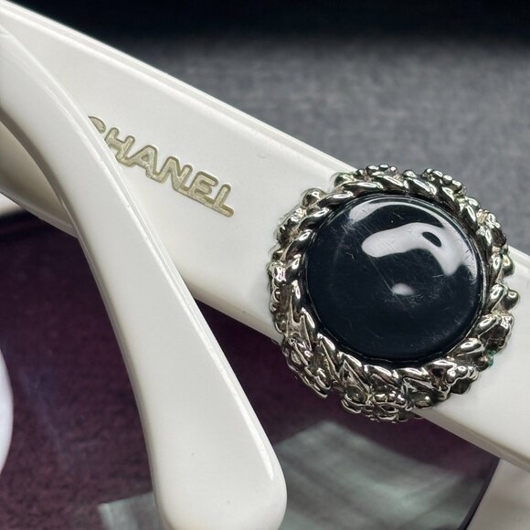 Chanel White Frame Bouton Sunglasses-5192 - Picture 11 of 16